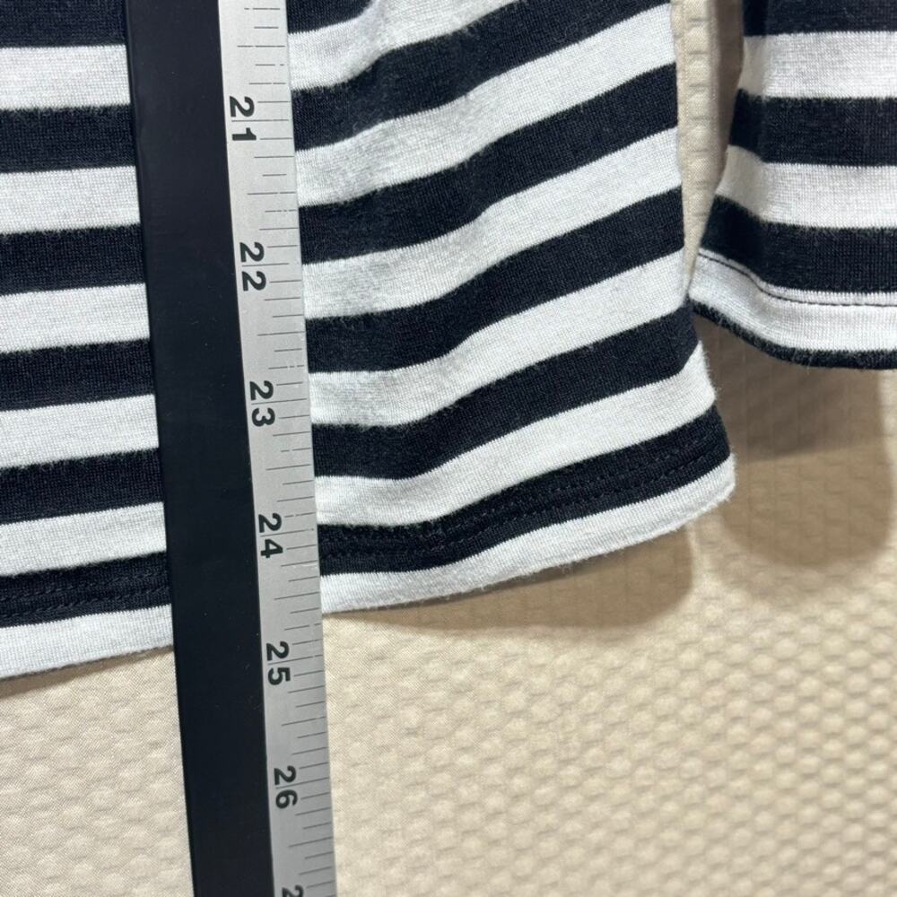 Glamour Farms Women's Black White Striped Zipper 3/4 Sleeve Top Size M - Picture 7 of 8
